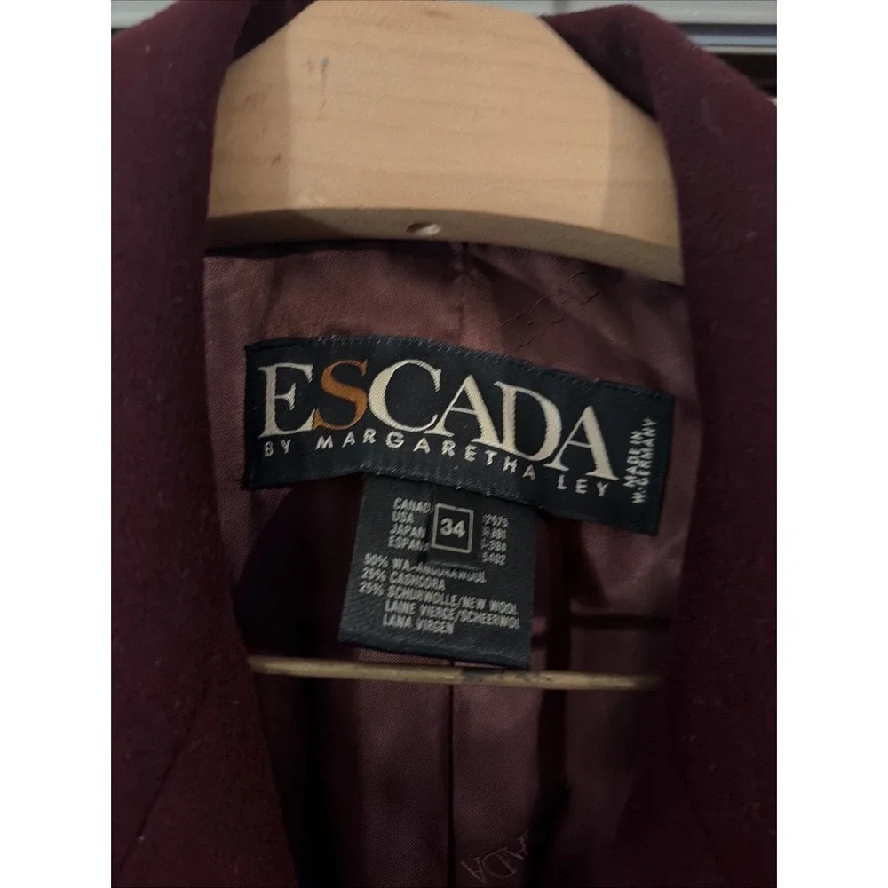 Vintage Escada Margaretha Ley Burgundy Wool Blazer Gold Buttons EU 34 US 2